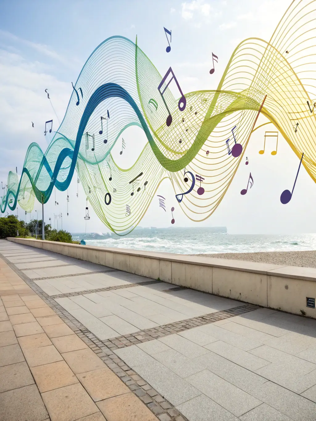A vibrant podcast cover featuring musical notes and headphones, representing AudioNest's 'Melody Makers' podcast, with a diverse group of musicians in the background.